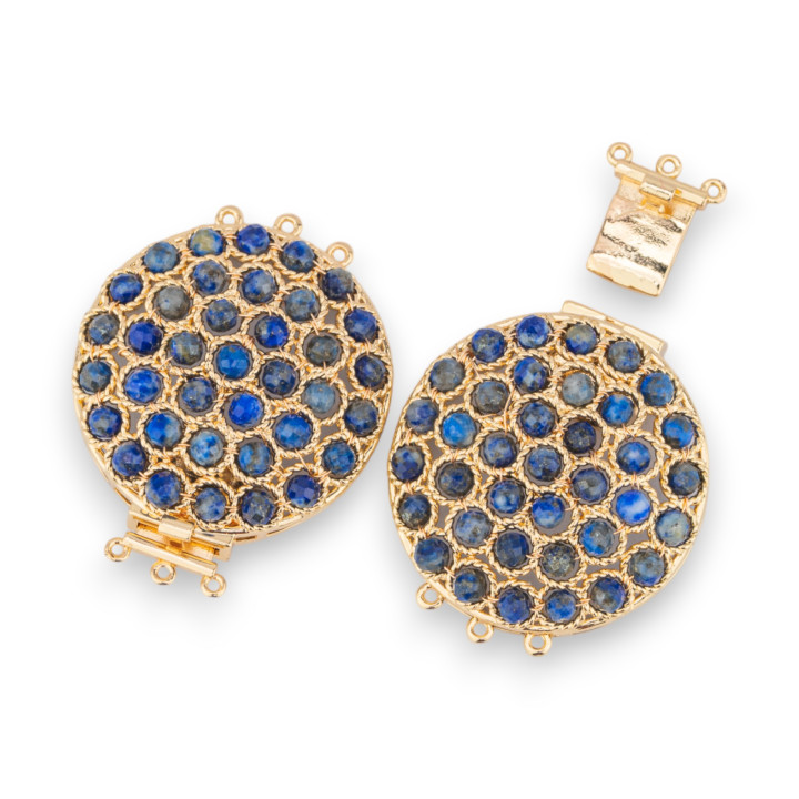 Bronze Clasp With Beads Linked On Filigree 30x40mm 3 Rows 2pcs Golden Lapis Lazuli