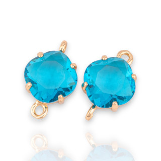 Composant de connecteur en bronze avec cristaux CZ, losange à facettes 11mm, 18 pièces avec 2 anneaux dorés bleu clair