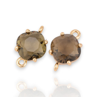 Componente conector de bronce con cristales CZ Rombo facetado 11 mm 18 piezas con 2 anillos dorados ahumados