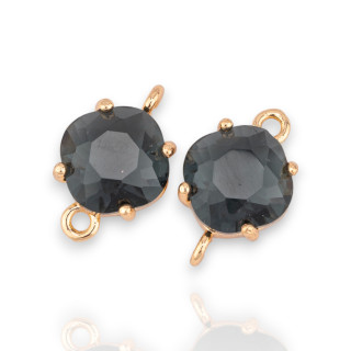 Bronze Connector Component With CZ Crystals Faceted Rhombus 11mm 18pcs With 2 Golden Rings Dark Gray