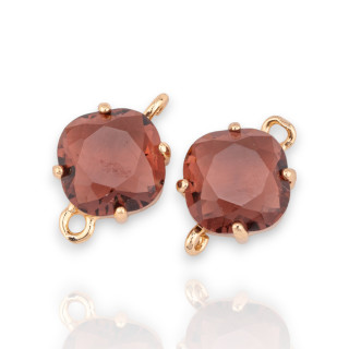 Bronze-Verbindungskomponente mit CZ-Kristallen, facettierte Raute, 11 mm, 18 Stück, mit 2 Ringen, goldener Wein