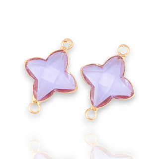 Componente Connettore Di Bronzo Con Cristalli CZ Stella A 4 Punte Sfaccettato 14x20mm 24pz Con 2 Anellini Dorato Lavanda