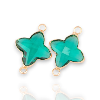 Componente conector de bronce con cristales CZ Estrella de 4 puntas facetada 14x20 mm 24 piezas con 2 anillos dorados verdes