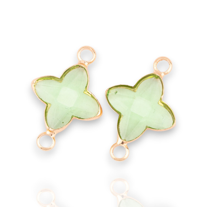 Composant de connecteur en bronze avec cristaux CZ, étoile à 4 branches à facettes 14x20mm, 24 pièces avec 2 anneaux dorés vert 