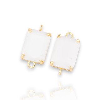 Χάλκινο ενδιάμεσο εξάρτημα με CZ Crystals Faceted Rectangle 12x16mm 8τμχ Χρυσός Λευκός Αχάτης