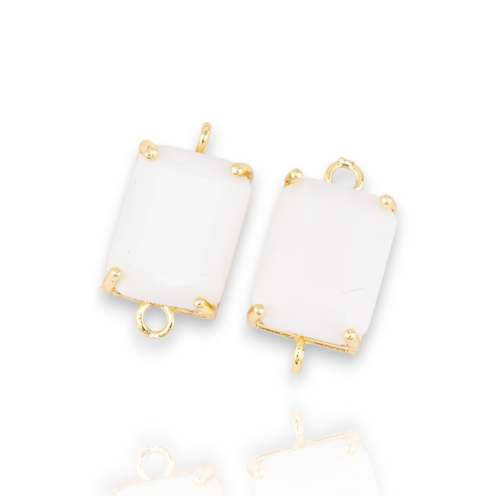 Componente Intramezzo Di Bronzo Con Cristalli CZ Rettangolo Sfaccettato 12x16mm 8pz Dorato Agata Bianca