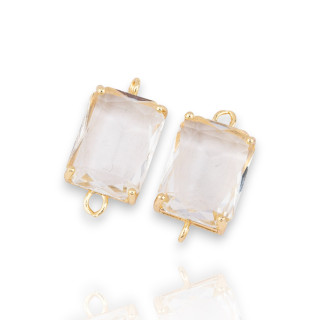 Bronze Intermediate Component With CZ Crystals Faceted Rectangle 12x16mm 8pcs White Golden