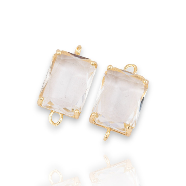Bronze Intermediate Component With CZ Crystals Faceted Rectangle 12x16mm 8pcs White Golden