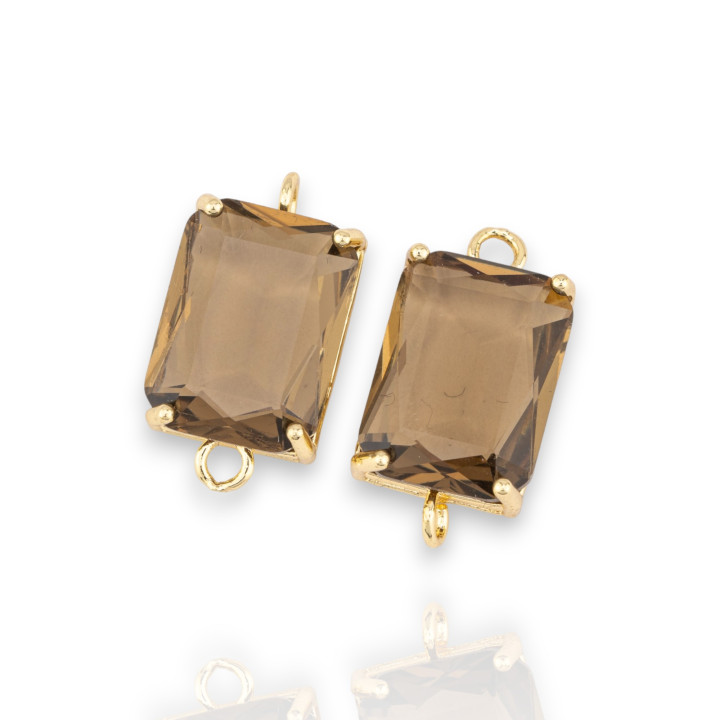 Componente intermedio de bronce con cristales CZ Rectángulo facetado 12x16 mm 8 piezas Dorado ahumado