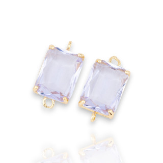 Χάλκινο ενδιάμεσο εξάρτημα με CZ Crystals Faceted Rectangle 12x16mm 8τμχ Χρυσή Λεβάντα