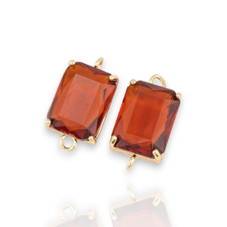 Bronze-Zwischenkomponente mit CZ-Kristallen, facettiertes Rechteck, 12 x 16 mm, 8 Stück, goldbraun