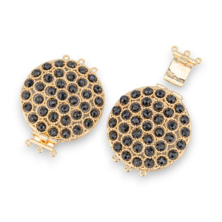 Bronze Clasp With Beads Linked On Filigree 30x40mm 3 Rows 2pcs Golden Black