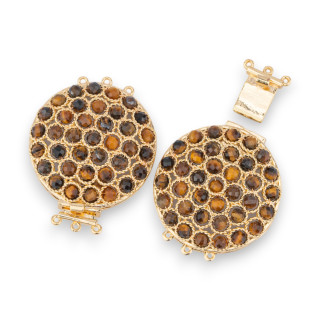 Fermoir Bronze Avec Perles Reliées Sur Filigrane 30x40mm 3 Rangs 2pcs Oeil de Tigre Doré