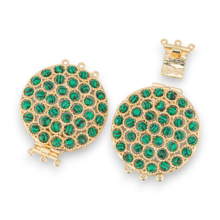 Bronze Clasp With Beads Linked On Filigree 30x40mm 3 Rows 2pcs Golden MAlachite Paste
