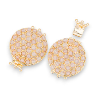 Bronze Clasp With Beads Linked On Filigree 30x40mm 3 Rows 2pcs Golden Rose Quartz