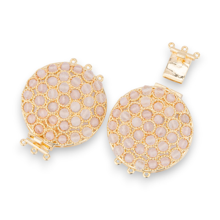Bronze Clasp With Beads Linked On Filigree 30x40mm 3 Rows 2pcs Golden Rose Quartz
