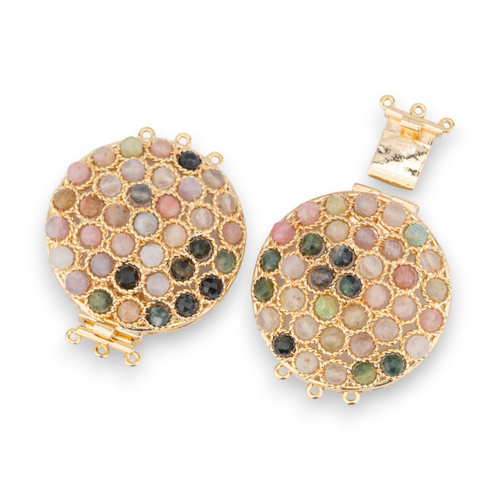 Bronze Clasp With Beads Linked On Filigree 30x40mm 3 Rows 2pcs Golden Tourmaline