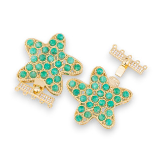 Bronze Clasp With Beads Linked On Filigree Starfish 33x37mm In 5 Rows 2pcs Golden Amazonite