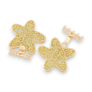 Fermoir Bronze Avec Perles Liées Sur Étoile De Mer Filigrane 33x37mm En 5 Rangs 2pcs Cristal Péridot Doré