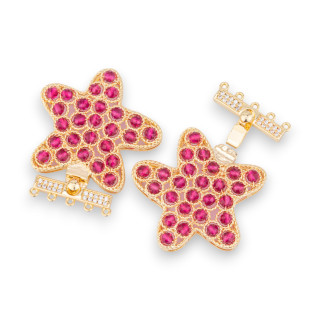 Bronze Clasp With Beads Linked On Filigree Starfish 33x37mm In 5 Rows 2pcs Golden Ruby Crystal