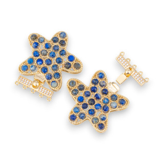 Fermoir Bronze Avec Perles Reliées Sur Étoile De Mer Filigrane 33x37mm En 5 Rangs 2pcs Lapis Lazuli Doré