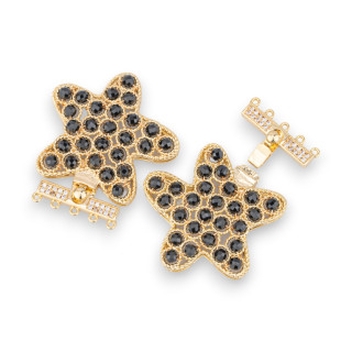 Chiusura Di Bronzo Con Perline Ammagliate Su Filigrana Stella Marina 33x37mm A 5 File 2pz Dorato Nero
