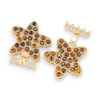 Chiusura Di Bronzo Con Perline Ammagliate Su Filigrana Stella Marina 33x37mm A 5 File 2pz Dorato Occhio Di Tigre