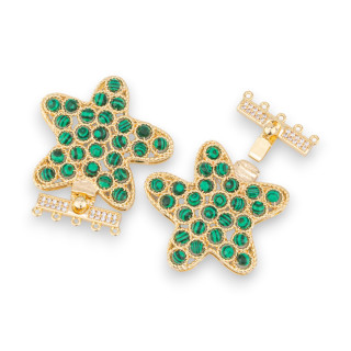 Chiusura Di Bronzo Con Perline Ammagliate Su Filigrana Stella Marina 33x37mm A 5 File 2pz Dorato Pasta Di Malachite