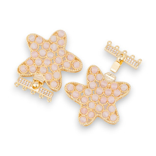 Fermoir Bronze Avec Perles Reliées Sur Étoile De Mer Filigrane 33x37mm En 5 Rangs 2pcs Quartz Rose Doré