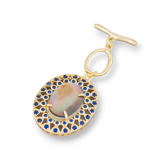 OT Bronze Clasp With Mother of Pearl And Light Points 1pc 26x60mm Blue