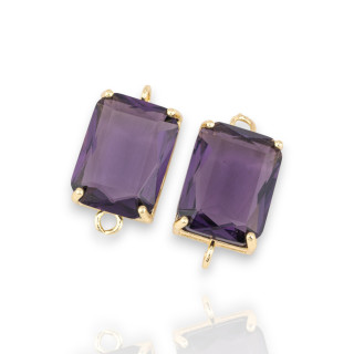 Χάλκινο ενδιάμεσο εξάρτημα με CZ Crystals Faceted Rectangle 12x16mm 8τμχ Χρυσό Μωβ