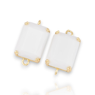 Χάλκινο ενδιάμεσο εξάρτημα με CZ Crystals Faceted Rectangle 15x20mm 6τμχ Χρυσός Λευκός Αχάτης