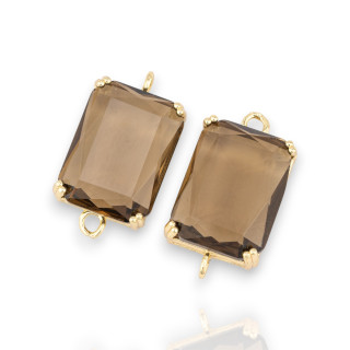 Bronze Intermediate Component With CZ Crystals Faceted Rectangle 15x20mm 6pcs Smoked Golden
