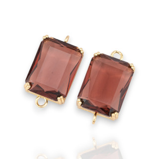 Bronze-Zwischenkomponente mit CZ-Kristallen, facettiertes Rechteck, 15 x 20 mm, 6 Stück, goldene Traube