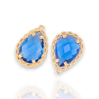 Bronze Pendant Component With CZ Crystals Faceted Drop 14x19mm 18pcs With 1 Blue Golden Ring