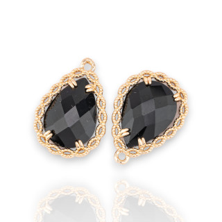 Χάλκινο μενταγιόν Εξάρτημα με CZ Crystals Faceted Drop 14x19mm 18 τμχ Με 1 μαύρο χρυσό δαχτυλίδι