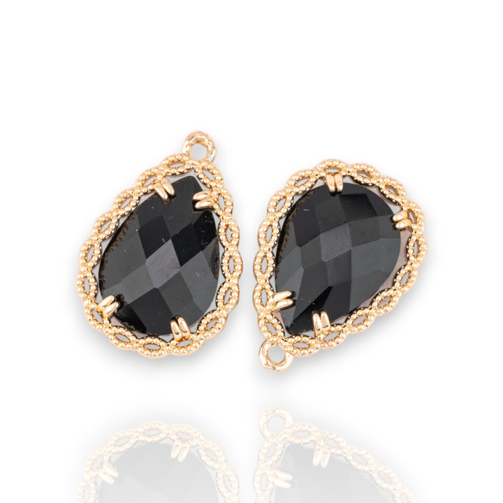 Χάλκινο μενταγιόν Εξάρτημα με CZ Crystals Faceted Drop 14x19mm 18 τμχ Με 1 μαύρο χρυσό δαχτυλίδι