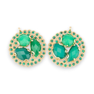 Componente colgante de bronce con piedras semipreciosas y cristales en filigrana 35x38 mm 2 piezas Jade verde dorado