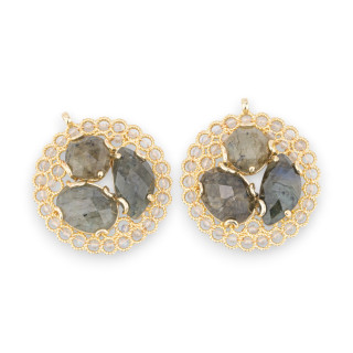 Componente Pendente Di Bronzo Con Pietre Dure E Cristalli Ammagliate Su Filigrana 35x38mm 2pz Dorato Labradorite