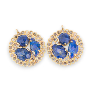 Bronze-Anhängerkomponente mit Halbedelsteinen und Kristallen auf filigranem, 35 x 38 mm großem, 2 Stück goldenem Lapislazuli