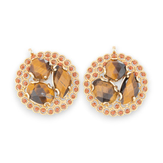 Componente colgante de bronce con piedras duras y cristales enganchados en filigrana 35x38 mm 2 piezas Ojo de tigre dorado