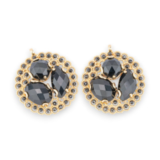 Composant pendentif en bronze avec pierres semi-précieuses et cristaux engagés sur filigrane 35x38mm 2pcs Onyx doré