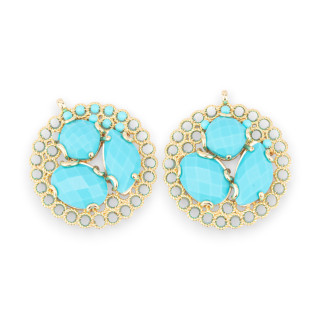 Composant pendentif en bronze avec pierres semi-précieuses et cristaux engagés sur filigrane 35x38mm 2 pièces pâte turquoise dor