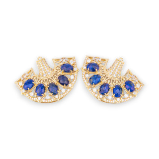 Bronze Pendant Component With Semi-precious Stones And Crystals Engaged On Filigree 42x32mm 2pcs Golden Lapis Lazuli