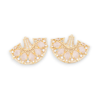 Componente colgante de bronce con piedras semipreciosas y cristales en filigrana 42x32 mm 2 piezas de cuarzo rosa dorado