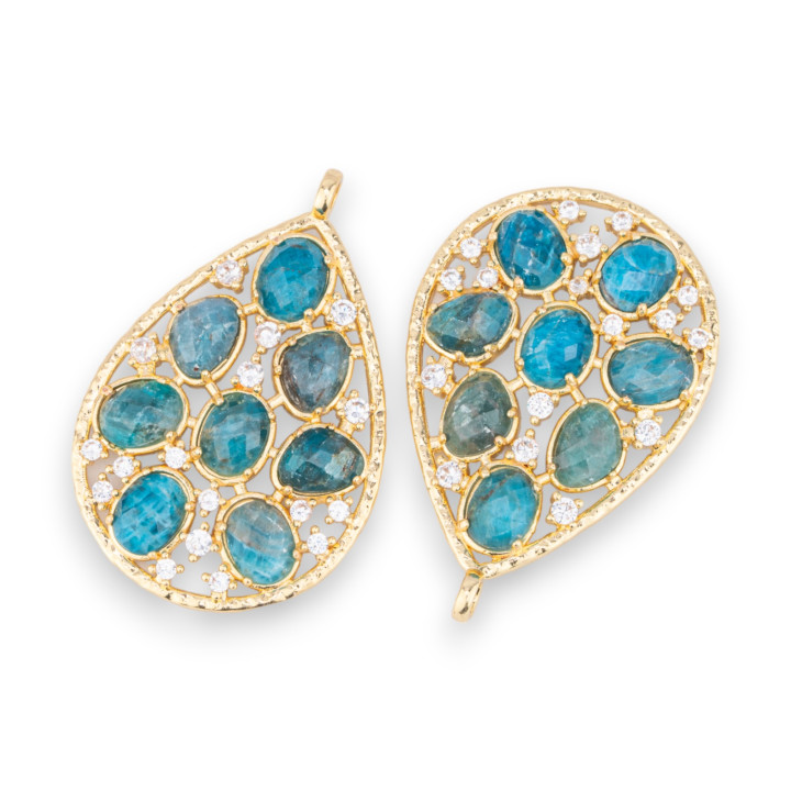 Composant Pendentif Bronze Avec Ensemble Pierres Semi-précieuses Et Zircons 30x44mm 2pcs Apatite Dorée