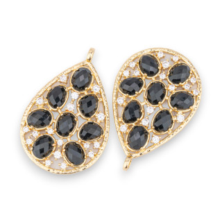 Bronze Pendant Component With Set Semi-precious Stones And Zircons 30x44mm 2pcs Golden Black