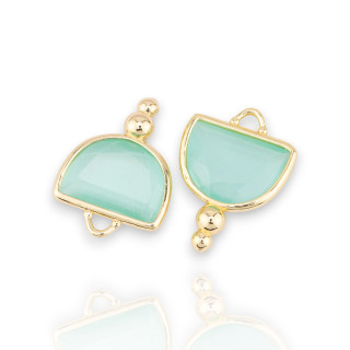 Connecteur de Composant en Laiton avec Hémisphère à Facettes Oeil de Chat Avec 2 Boules 16x22mm 10pcs Aqua Doré