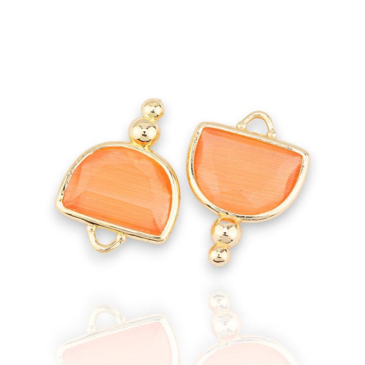 Ορειχάλκινος σύνδεσμος εξαρτημάτων με ημισφαίριο με όψη γάτας με 2 μπάλες 16x22 mm 10 τμχ Golden Peach