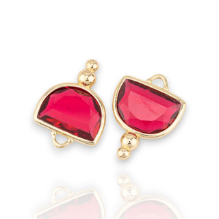 Conector de componente de latón con hemisferio facetado de ojo de gato con 2 bolas 16x22 mm 10 piezas rojo dorado transparente